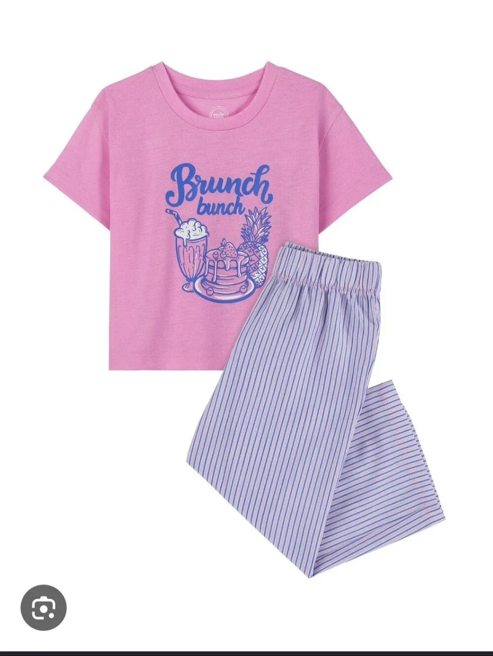 wonder nation Pink Short Sleeve 'Brunch Bunch' Pajama Set with Blue Graphic